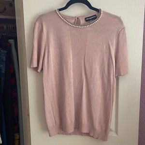 Karl Lagerfeld Pink sweater blouse with pearl neckline